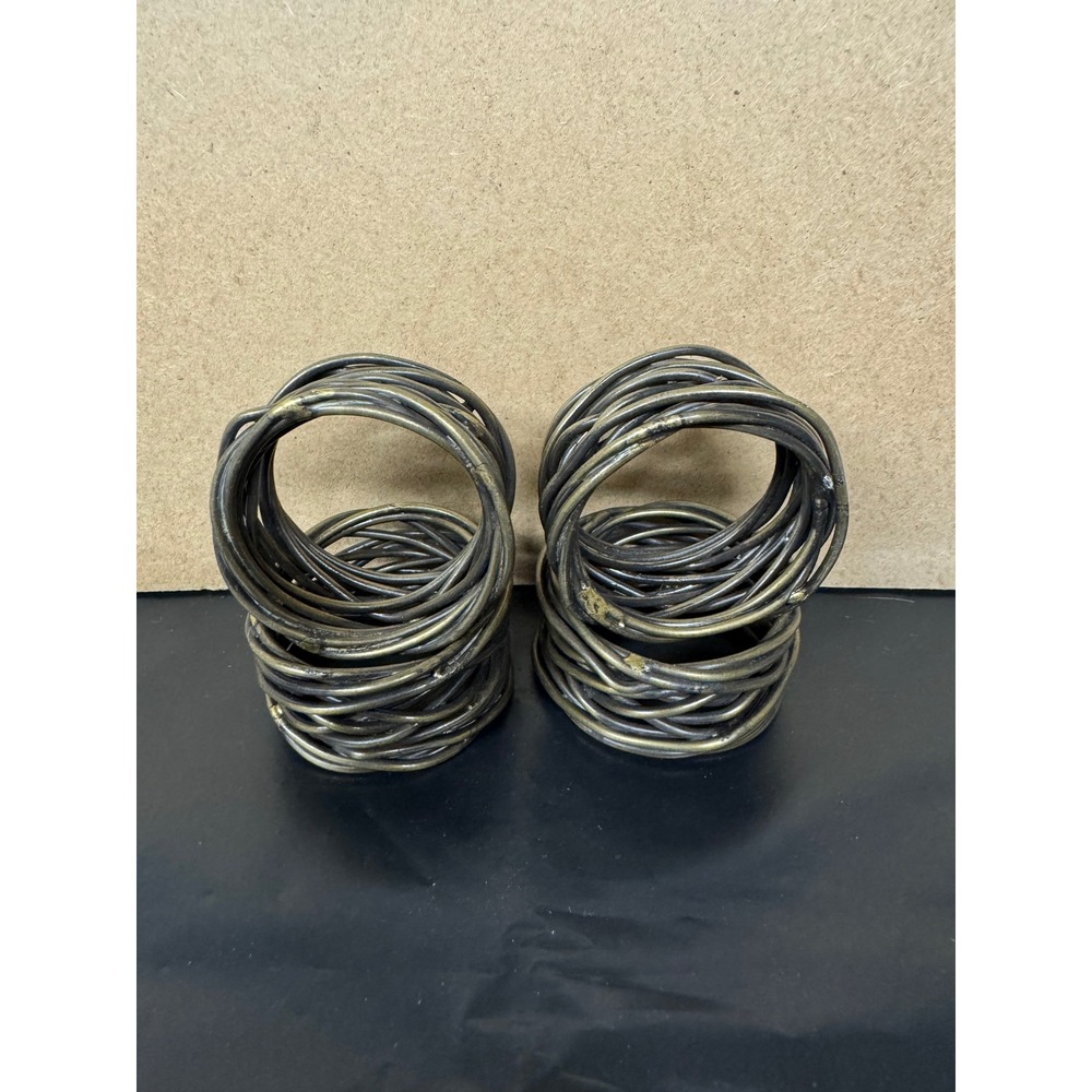 Vintage Brass Wire Napkin Rings Set 4 Woven Nest Rustic Mid Century Table Decor